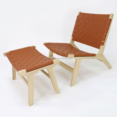 Design moderne Chaise de canapé de loisirs en bois massif ensemble pour salon Chaise de salon en cuir PU en finition noyer