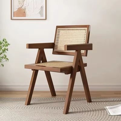 Chaise à manger nordique en bois massif et rotin