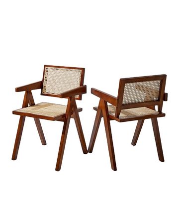 Chaise à manger nordique en bois massif et rotin