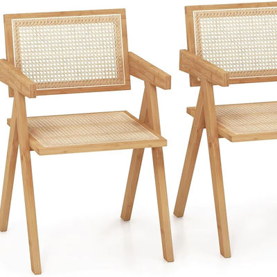 Chaise à manger nordique en bois massif et rotin