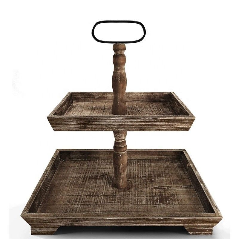Personnalisation Maison de ferme en bois 2 étages plateau Stand pour servir de la nourriture Fruits Cupcakes Square Tier au restaurant Home Cake