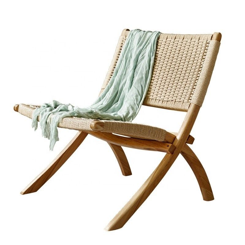 Chaises pliantes en bois de style loisirs pour patio extérieur et salon avec fabrication artisanale en rotin naturel