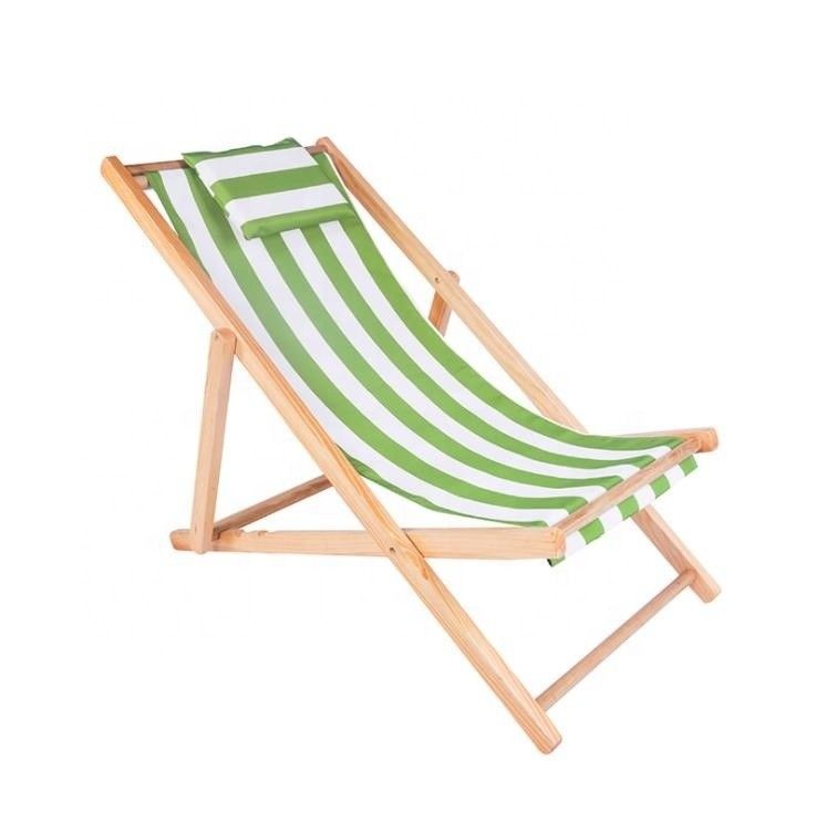 Général Meubles d'extérieur Design moderne hauteur réglable Chaise de plage pliable en bois avec oreiller en multi-couleurs