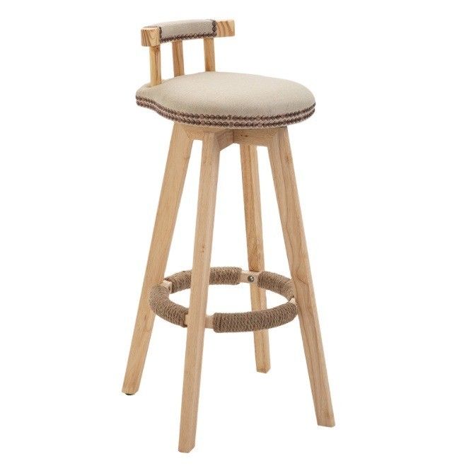 Chaise de bar nordique moderne en bois massif avec éponge et siège en tissu/ cuir à haute densité
