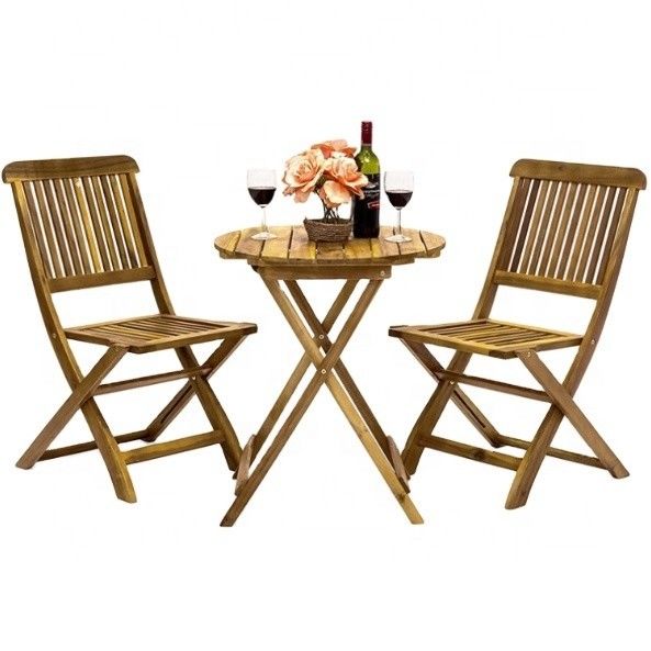 Bistro en bois d'acacia pliable en 3 pièces, parfait pour les repas et les divertissements en plein air