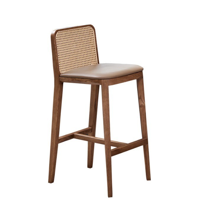 Siège en PU/tissu d'éponge Tabouret de bar tapissé nordique Chaise en bois chaise en rotin pour bar moderne