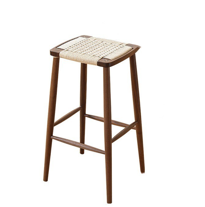 Bar nordique minimaliste moderne Tabouret haut en bois massif câble tissé Café Tabouret de restaurant pour les événements W30*D35*45/70CM