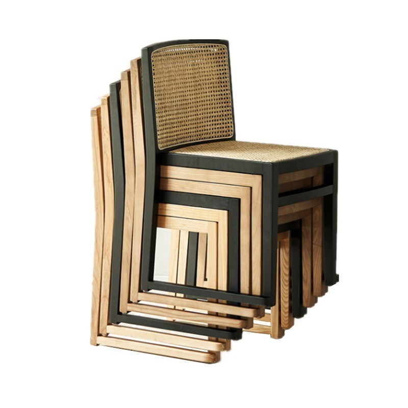Chaise à manger en rotin empilée Chaise sans bras en bois personnalisée pour salle à manger W49CM*D42.5CM*H80CM