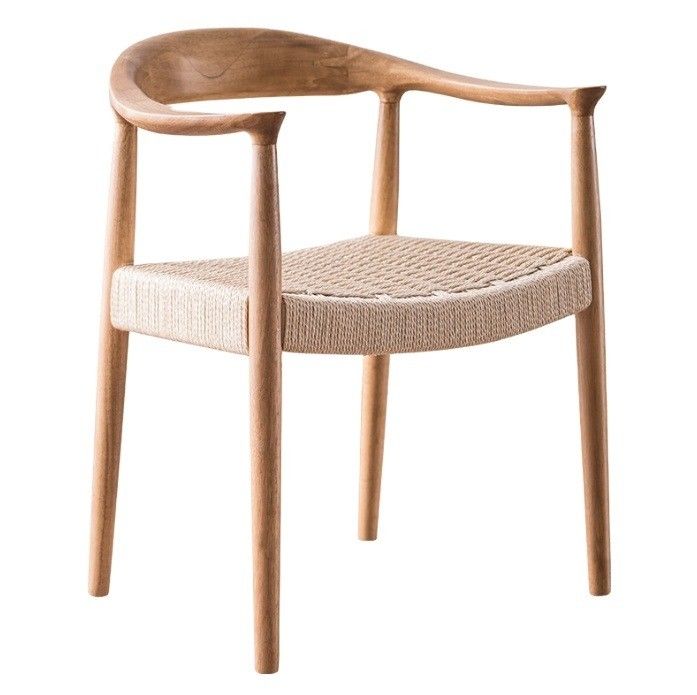 Siège à cordon tissé fauteuil nordique pour salon salle de réunion W59*D47*H73CM Finition laquée en bois moderne