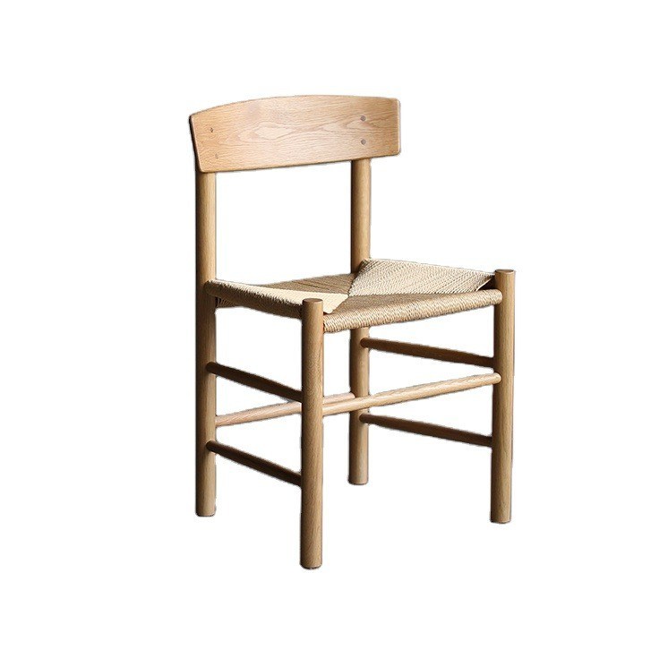 Chaise de salle à manger en bois massif à dos rond bas Chaise en rotin avec conception moderne et traditionnelle