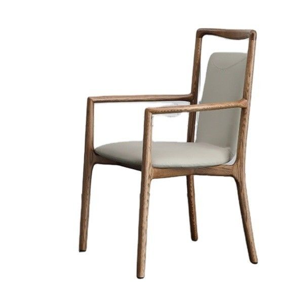 Accueil Meubles Général Design italien Moderne en bois massif en cuir PU Salle à manger Chaise de restaurant avec accoudoir