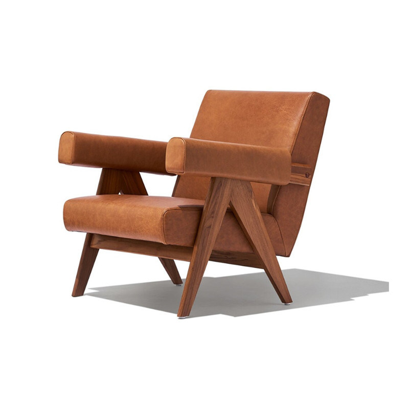 Séjour de loisirs Chaise de canapé en bois massif avec cadre en cuir en PU et en bois de cendres personnalisé