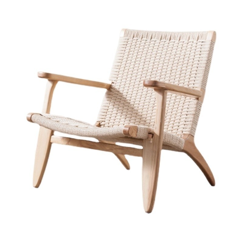 Meubles de salon de style moderne Chaise à manger en bois massif avec siège en câble tissé et bras en bois en naturel/noix/noir