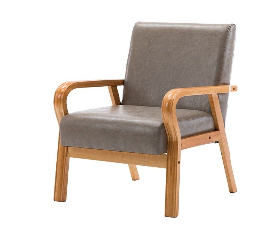 Accueil Meubles Salon Chaise à bras en bois moderne Canapé Chaise avec cuir en PU/matériau de couverture en tissu Emballage du courrier N