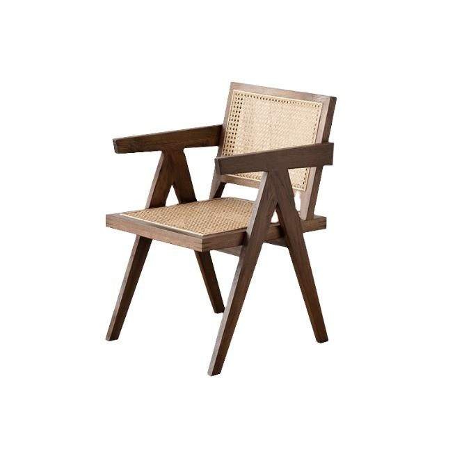 Couleur noir/noyer en bois massif en bois avec chaise en rotin pour meubles de salle à manger de style moderne