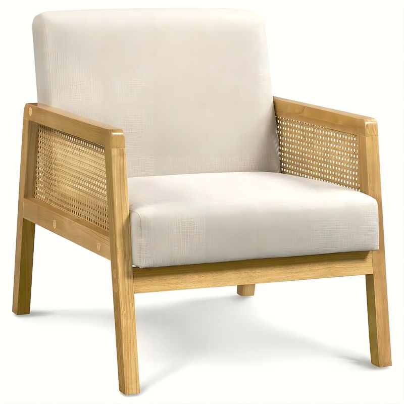 Salle de séjour moderne fauteuil de luxe meubles canapé en bois chaise avec tissu de luxe velours et rotin en couleur nature populaire