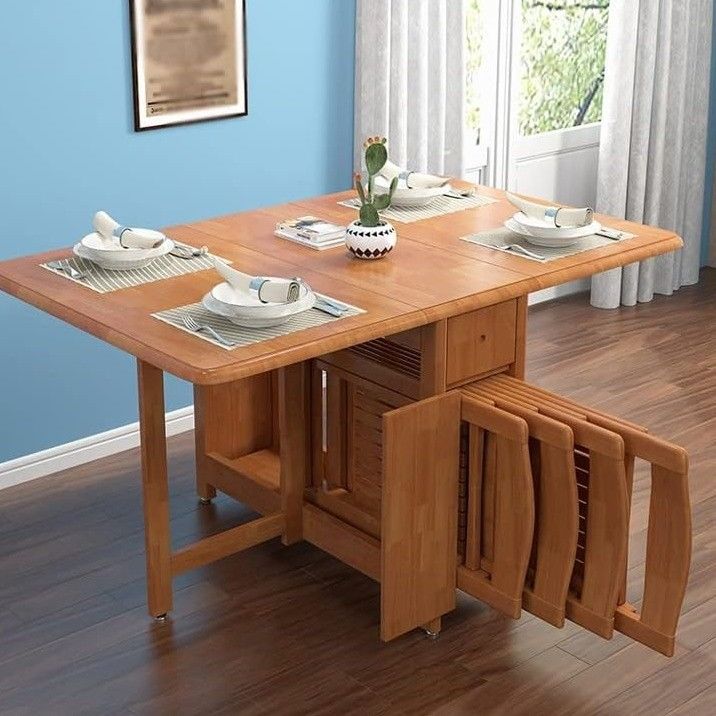 Table à manger pliante en bois massif en couleur noyer américain avec cadre et style solides