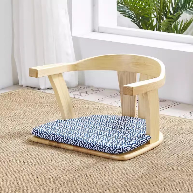 Meubles de salon en bois massif Chaise de sol tatami japonaise avec dossier et sans dossier