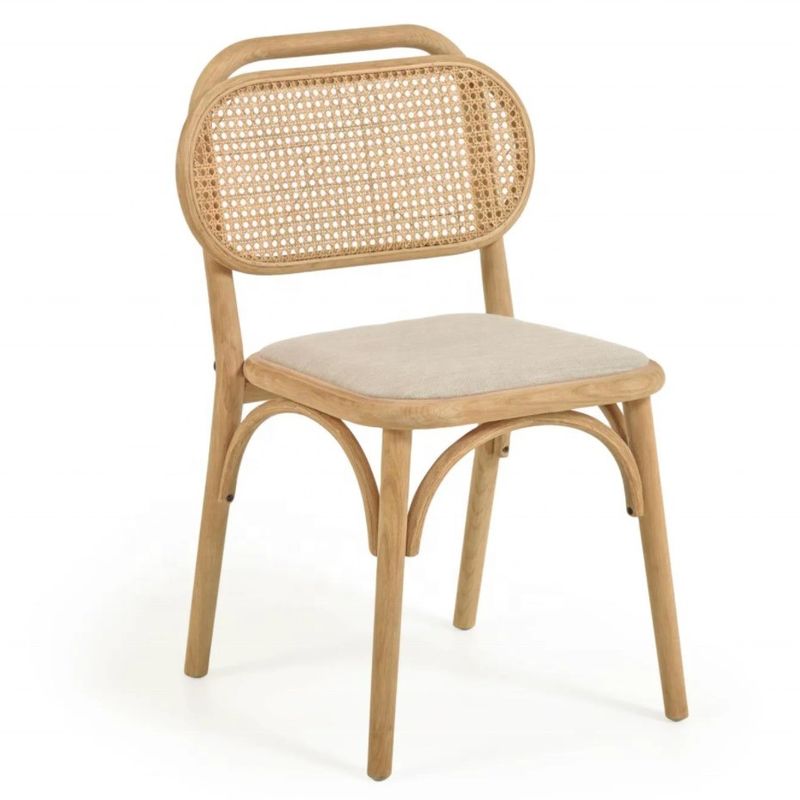 Meubles de salle à manger Chaise à manger en lin blanc avec coussinet et dossier incurvé Couleur noyer en bois en couleur personnalisée