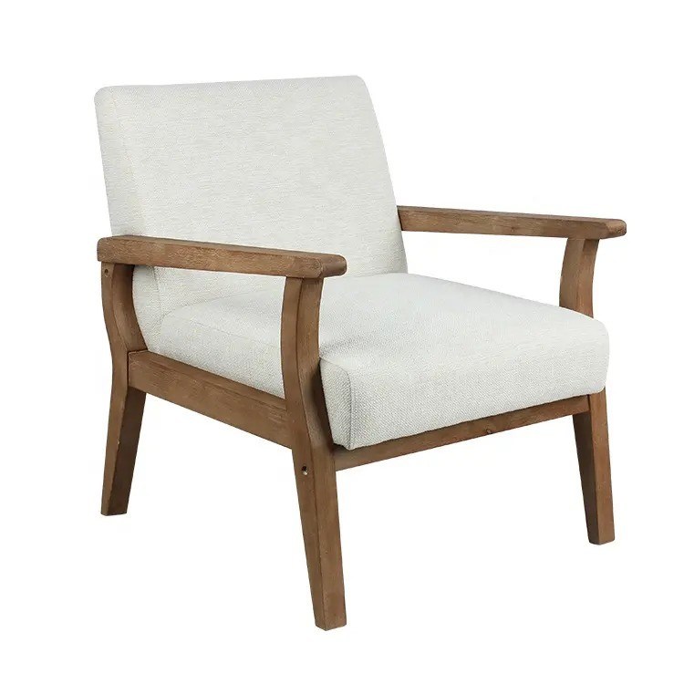 Salle de séjour et hôtel Chaise de canapé en bois massif en tissu en bois W69*D76*H79CM avec siège souple Design moderne Un siège