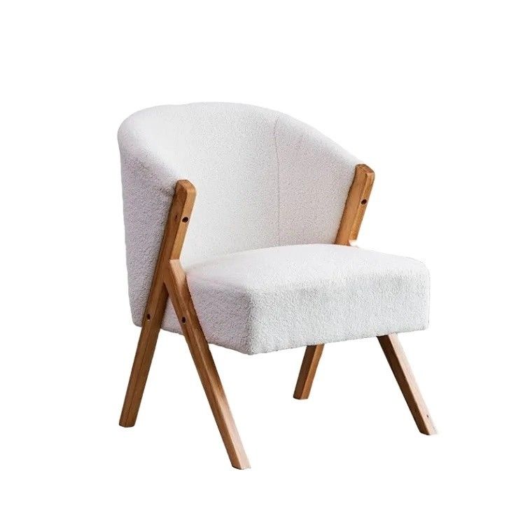 W60*D68*H77CM Meubles de salon modernes Chaise de salon KD Chaise de canapé en bois Chaise d'accent en laine d'agneau Tissu blanc
