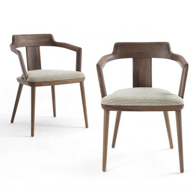 Chaise de salle à manger en bois massif avec coussin de siège et fauteuil de couleur noix de design moderne