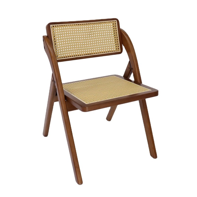 Chaise de salle à manger en bois pliable en rotin pour restaurant de style classique
