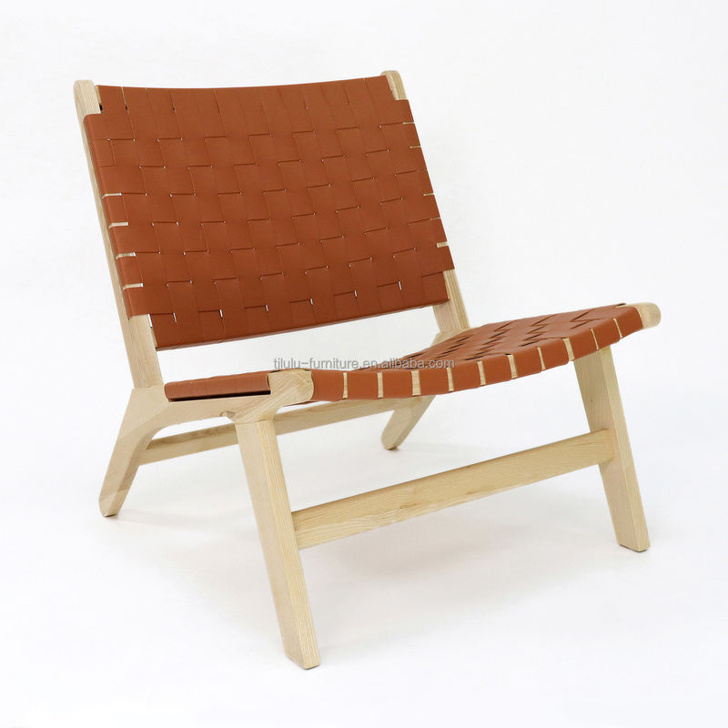 Design moderne Chaise de canapé de loisirs en bois massif ensemble pour salon Chaise de salon en cuir PU en finition noyer